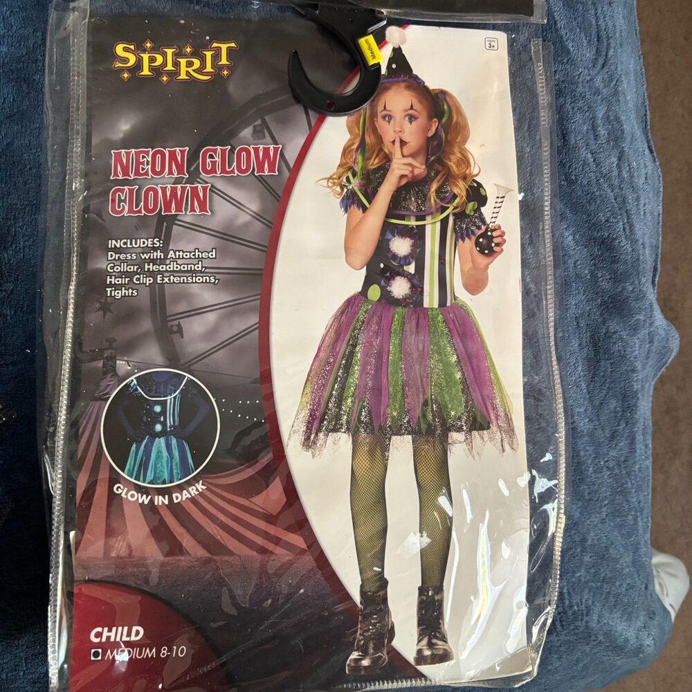 Girls Neon glow clown meduim 8-10 w/ missing items